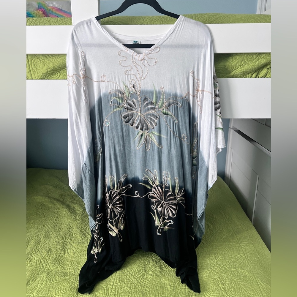 Island Planet Miami Hand Embroidered Sequined Cover-up Caftan Beach Swim OS